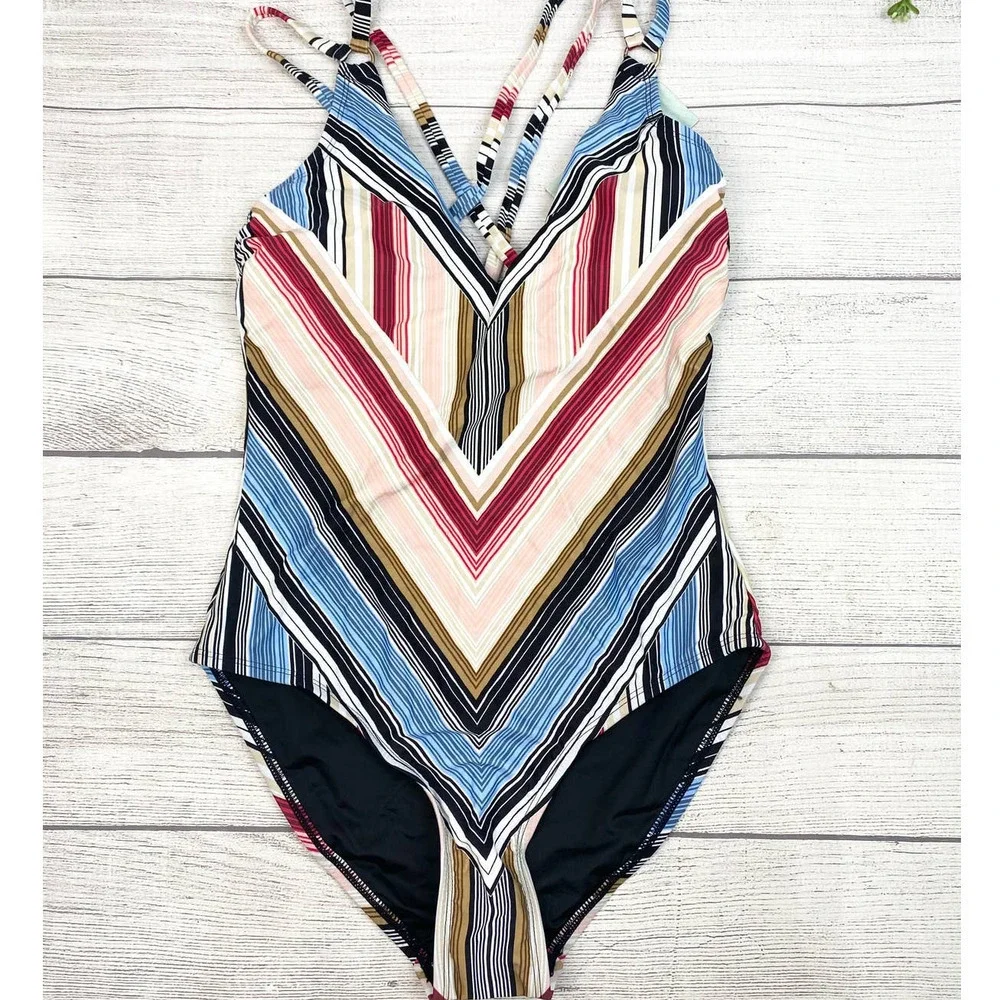 NEW COASTAL BLUE Stripe Strappy Back One Piece Swimsuit XS - Picture 5 of 10